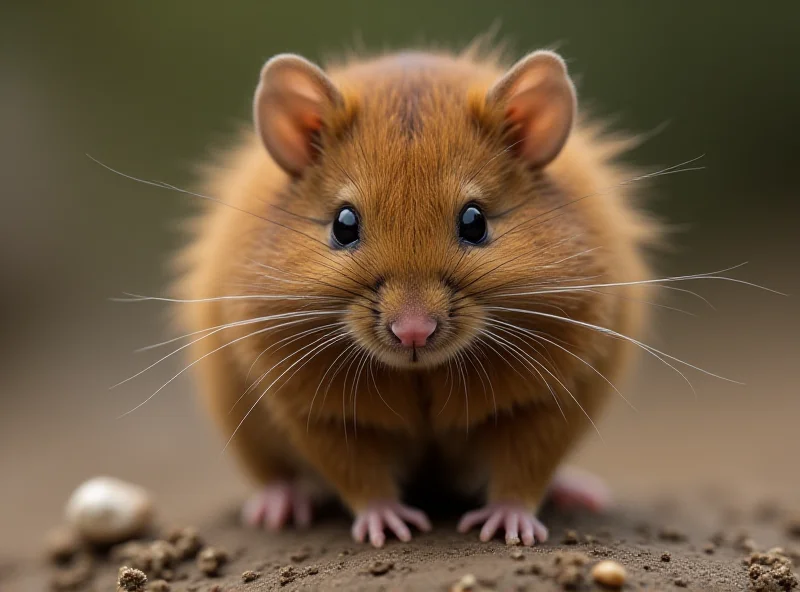 Close-up of a genetically modified mouse with thick, woolly hair, resembling a miniature woolly mammoth.