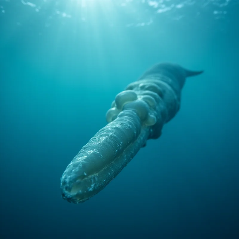 Close-up of a narwhal tusk underwater