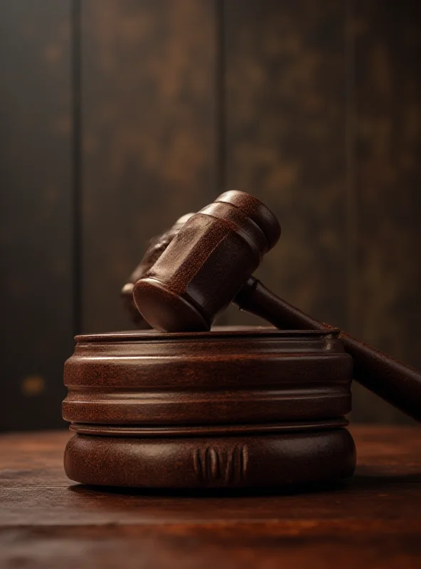 A close-up photo of a gavel resting on a stack of legal books in a courtroom setting, with soft lighting and a blurred background.