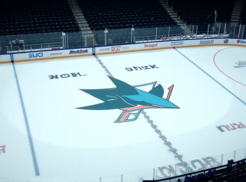 San Jose Sharks logo on a hockey rink