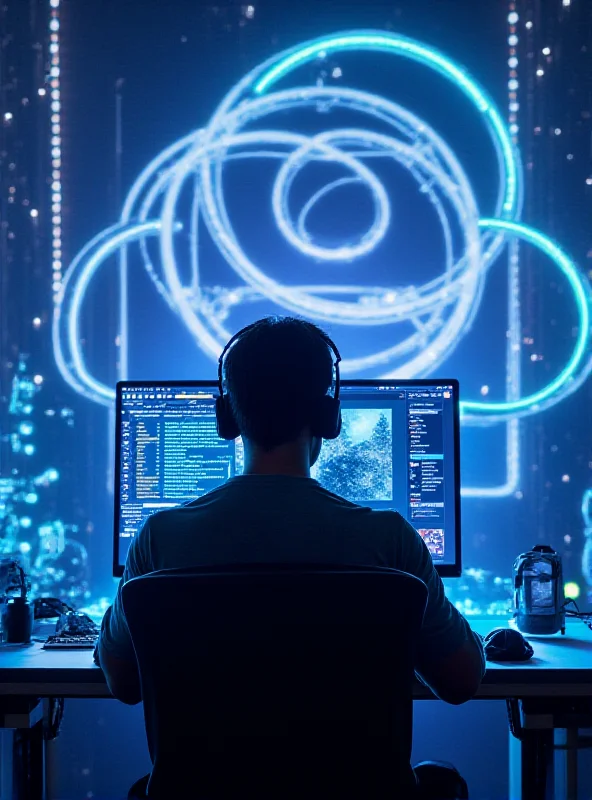 A futuristic scene of a gamer using a cloud gaming service on a high-end PC, with the DeepLink Protocol logo subtly integrated into the background.
