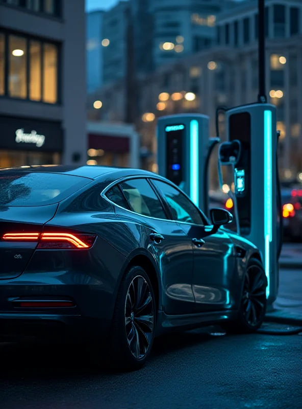 A close-up shot of a Škoda electric vehicle charging, showcasing its modern design.