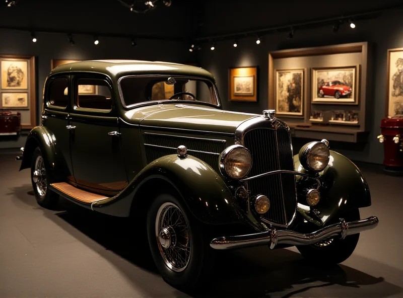 A vintage Škoda automobile from the pre-World War II era on display in a museum.