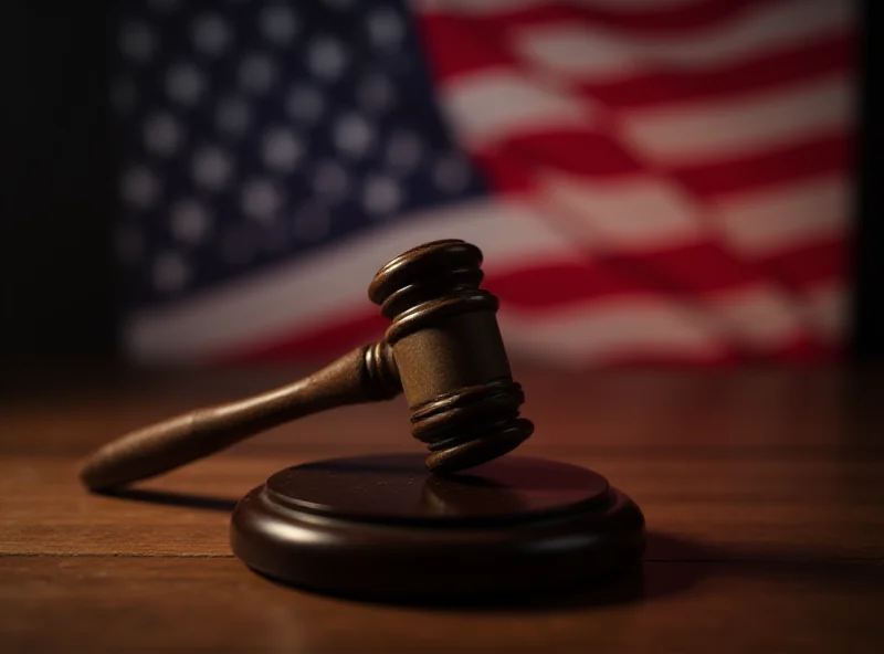 A gavel slamming down on a table in front of the US flag
