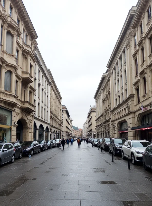 Street scene in Košice, Slovakia, with parked cars and parking meters.