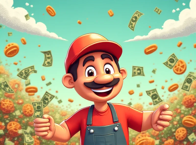 Illustration of a worker happily receiving a meal allowance with rising food prices in the background.