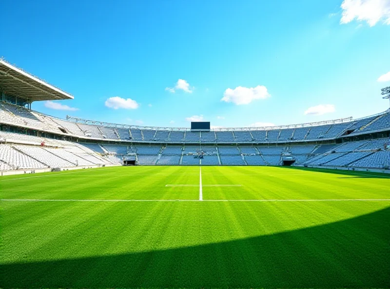Exterior view of the nearly completed Prešov Stadium on a sunny day