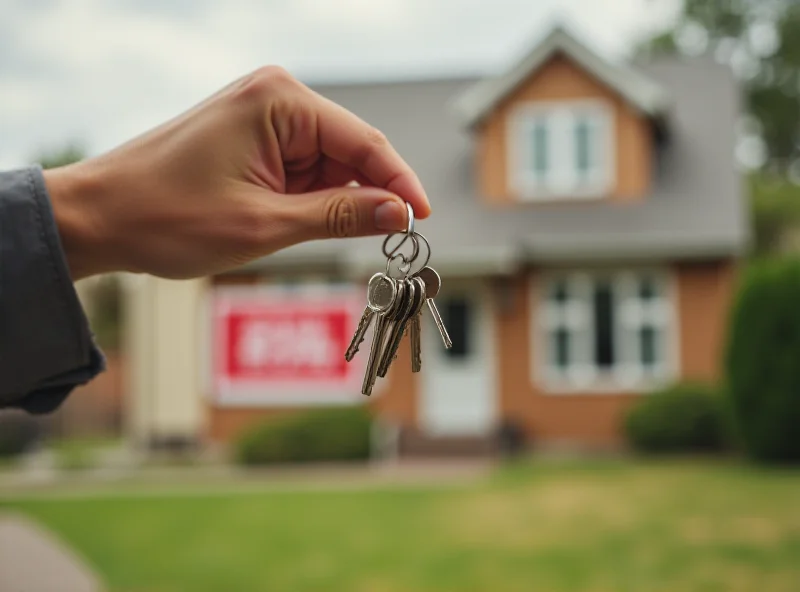 A person holding keys in front of a rental property.