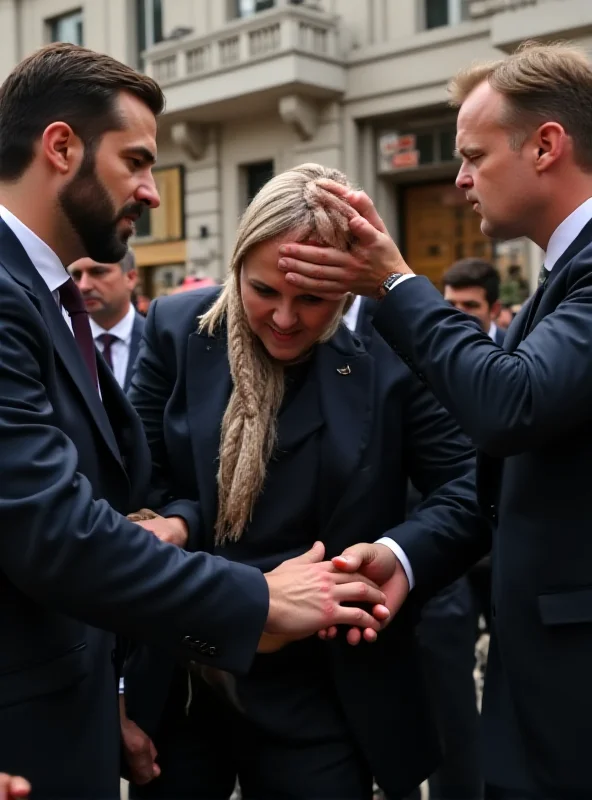 A Serbian lawmaker is helped after being injured during the protest in parliament.