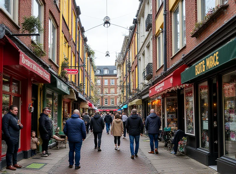 A street scene in the Veddel district of Hamburg, showing diverse architecture and people of different backgrounds. The image conveys a sense of community and urban life.
