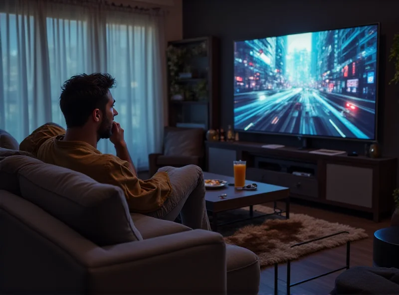 A person happily playing a PS5 in their living room.