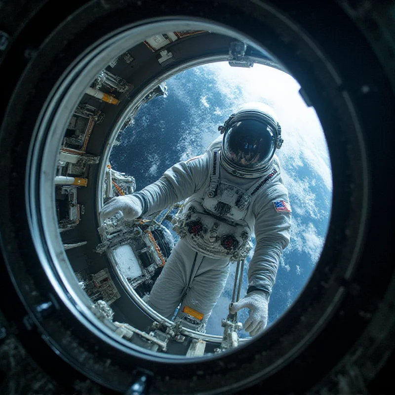 Astronaut working inside the International Space Station.