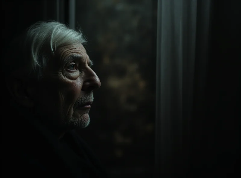 A somber image representing the plight of dependent individuals in Spain waiting for benefits, possibly showing an elderly person looking out a window with a sense of longing and desperation.