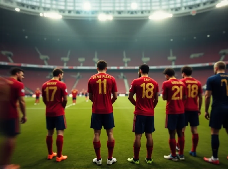 Spanish football team looking dejected after a missed shot on goal during a match at Wembley stadium.