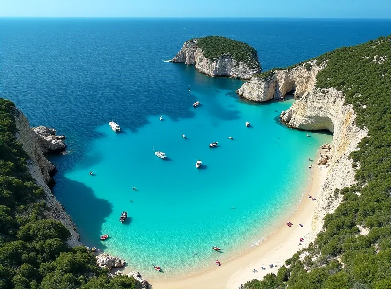 Aerial view of Majorca coastline with turquoise water and sandy beaches.