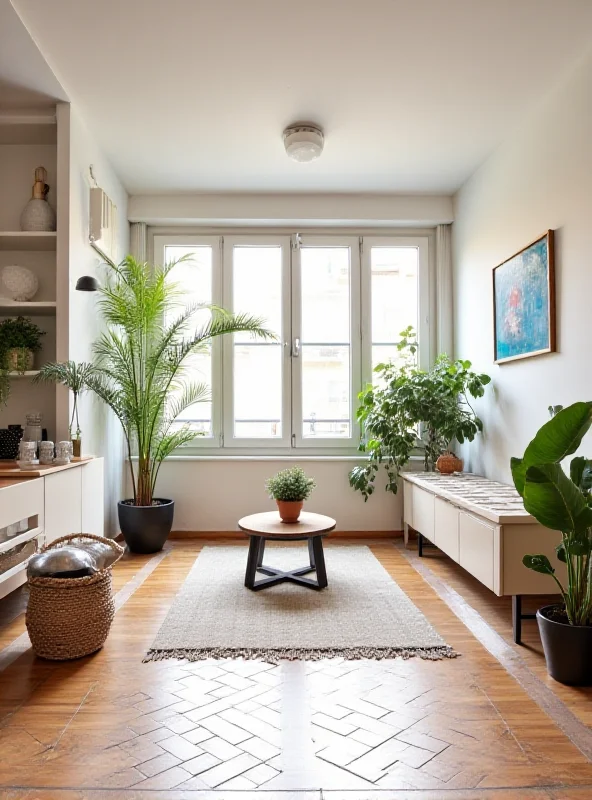 Interior of a renovated apartment in Carabanchel, showcasing custom-made furniture and Castellón tiles.