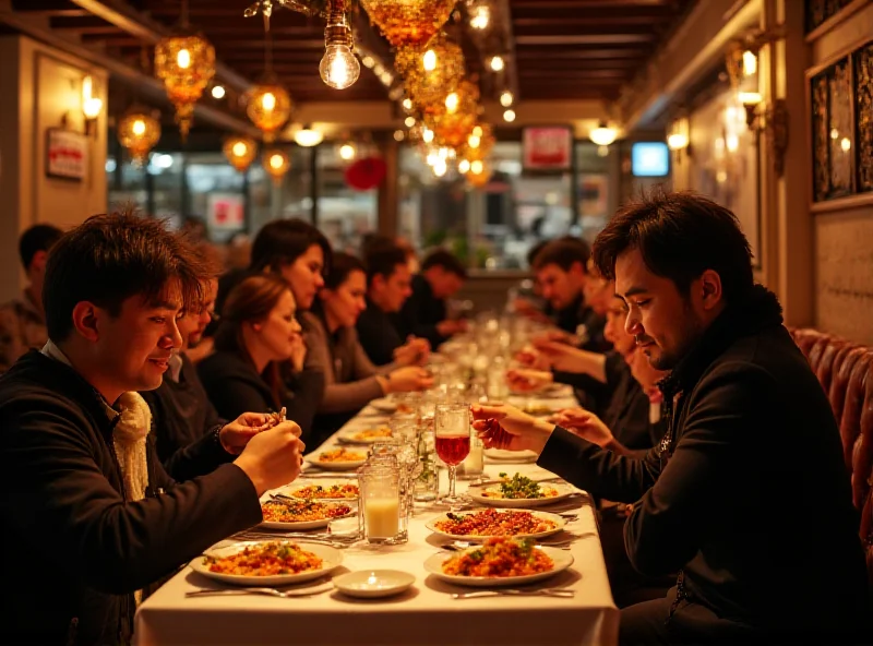 A bustling La Tagliatella restaurant, filled with customers enjoying their meals. The warm lighting and lively atmosphere suggest a successful and popular establishment.