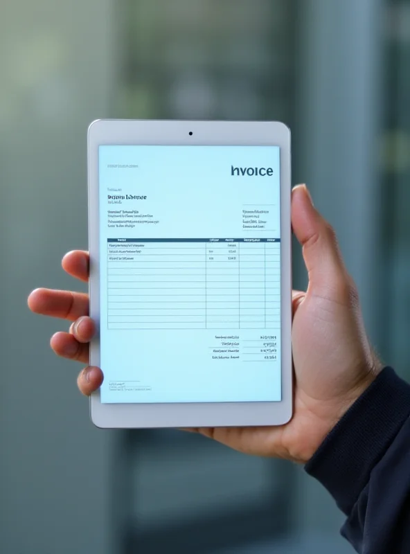 Close-up shot of a hand holding a tablet displaying a digital invoice, symbolizing the shift towards electronic invoicing in Spain.