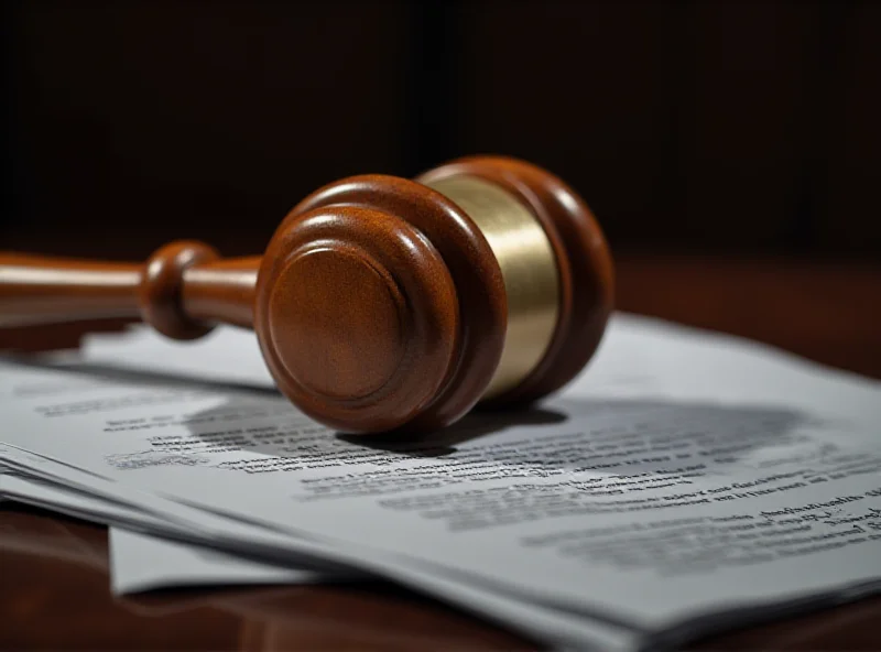 A gavel resting on a stack of legal documents in a courtroom setting.