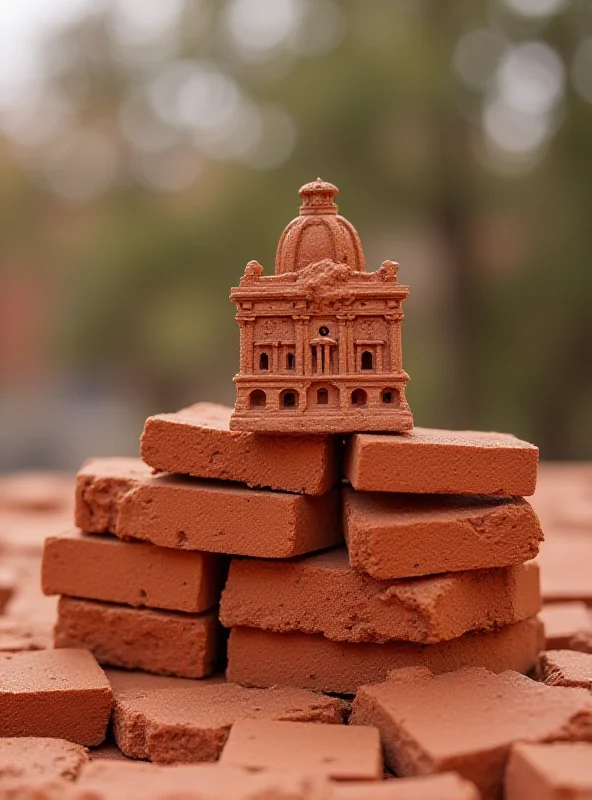 A pile of bricks with a miniature Congress building on top, symbolizing the stalled Land Law.