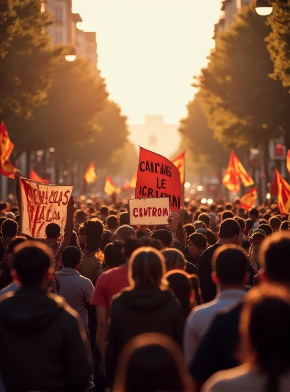 A group of people protesting with signs written in Catalan, holding Catalan flags.