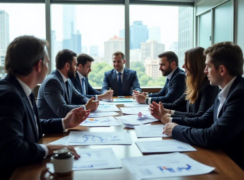 Illustration of a financial meeting with people discussing debt and fiscal policy