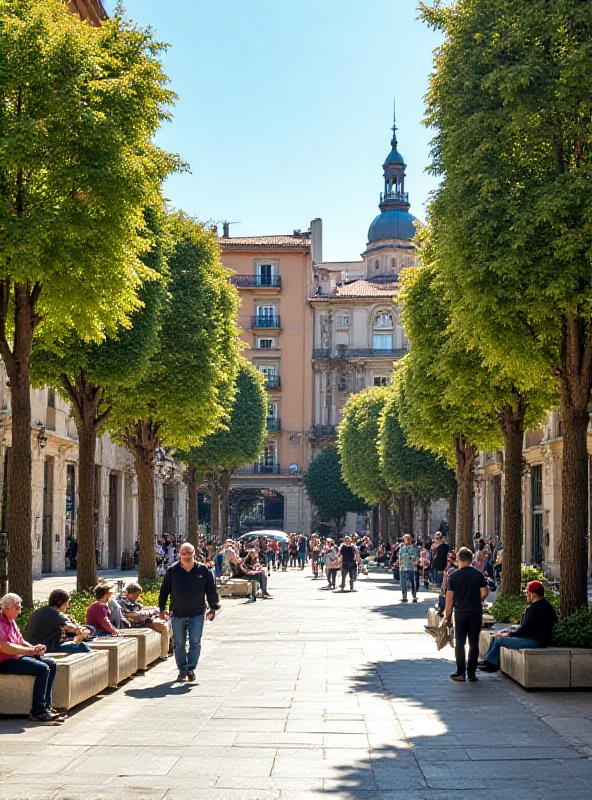 Olavide Square in Madrid, Spain, during the day, showing people walking around and enjoying the public space.