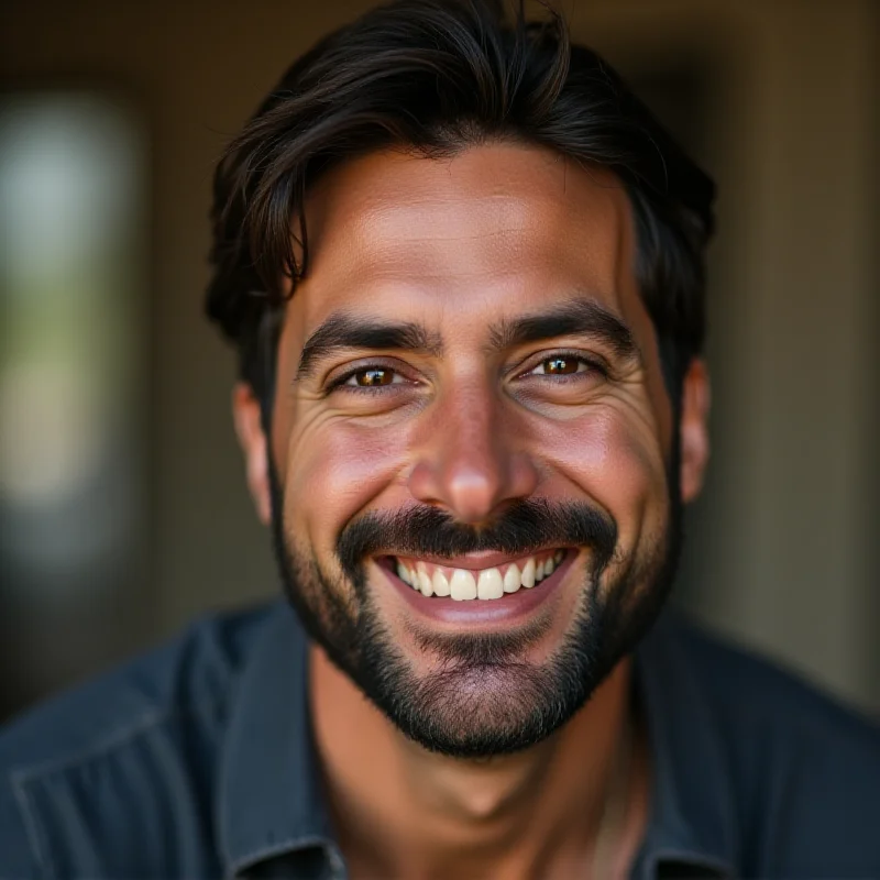Adrián Rodríguez smiling warmly, looking directly at the camera, with a blurred background suggesting a casual, everyday setting.
