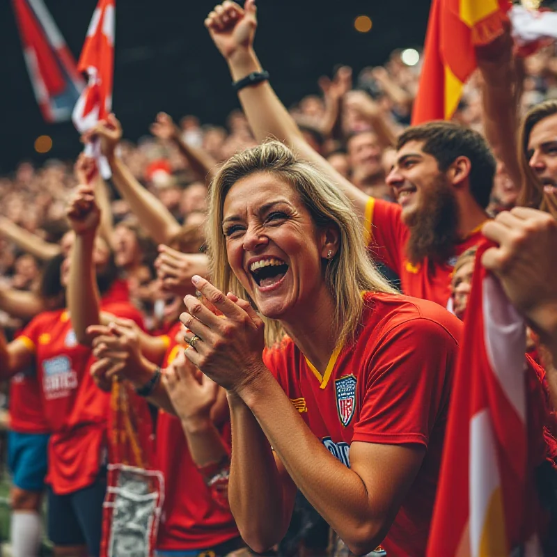 A diverse group of people cheering at a sporting event.