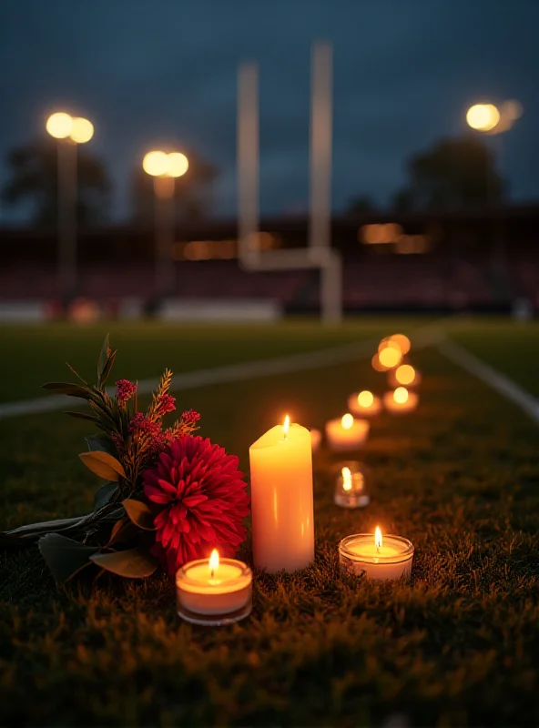 Candles and flowers left at the scene of the accident on the rugby pitch