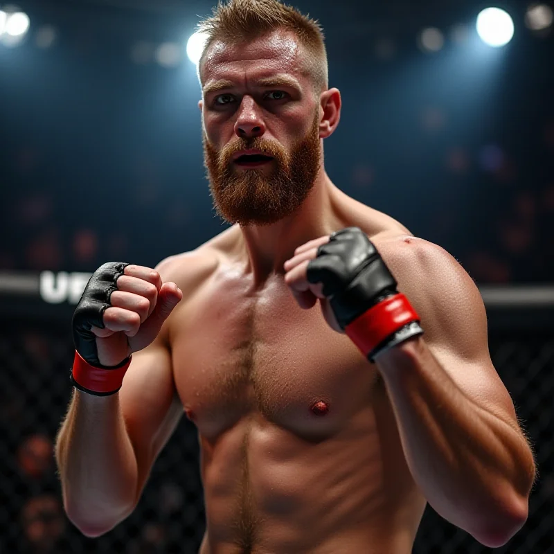 Justin Gaethje in a fighting stance during a UFC match.
