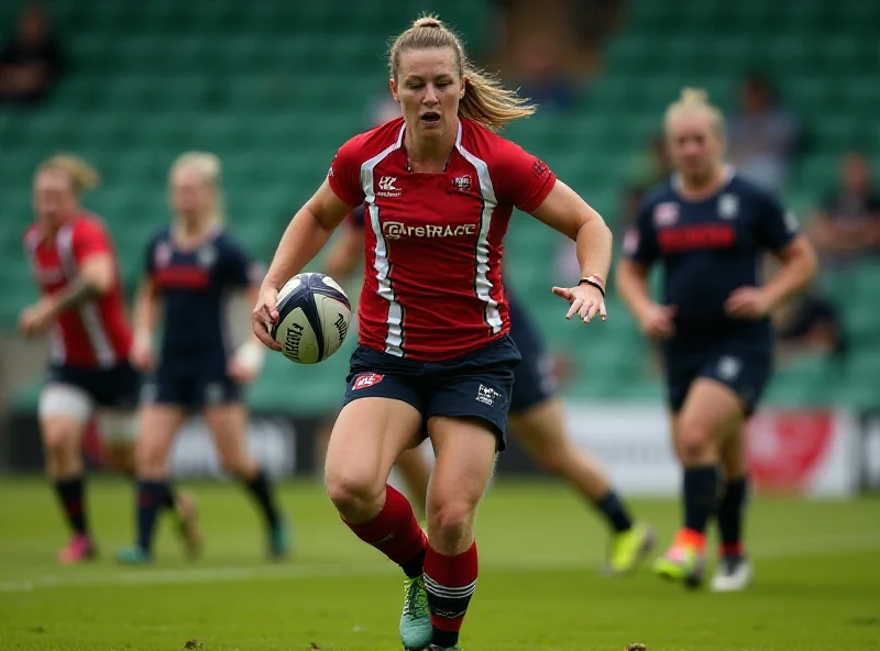 Ilona Maher in action on a rugby field, wearing a Bristol jersey.