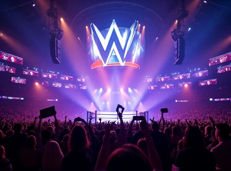 The WWE logo displayed prominently against a backdrop of cheering fans at WrestleMania.