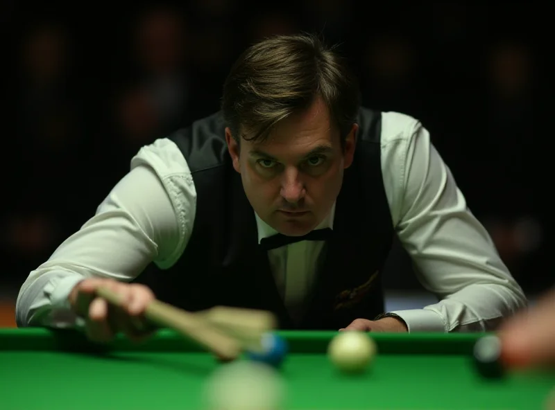 Ronnie O'Sullivan at a snooker table, looking focused.