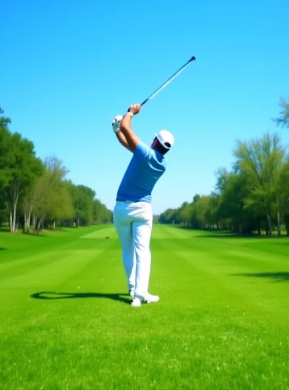 Rory McIlroy on a golf course, preparing to swing.