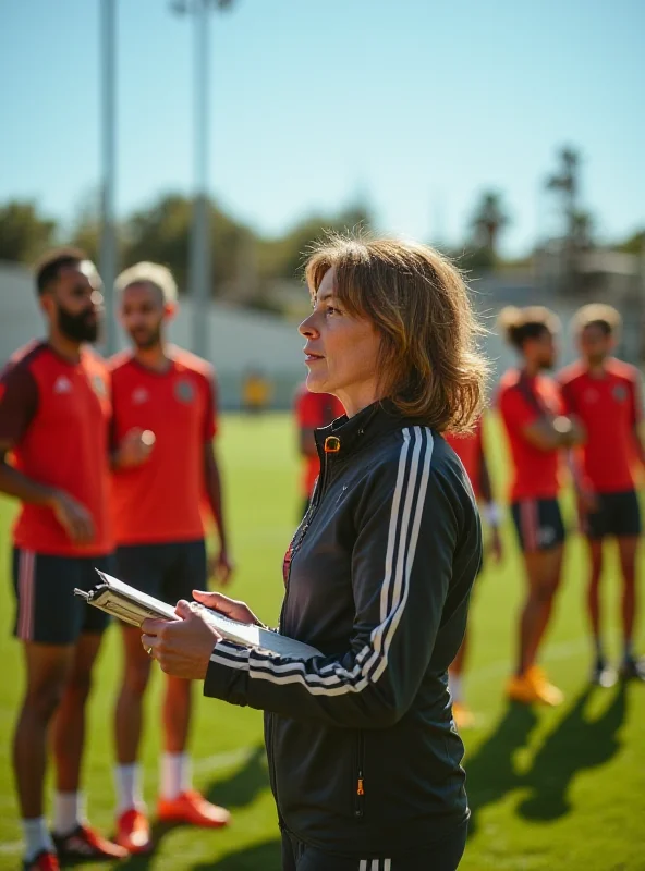 Montse Tomé, the coach of the Spanish national team, giving instructions to her players during a training session.