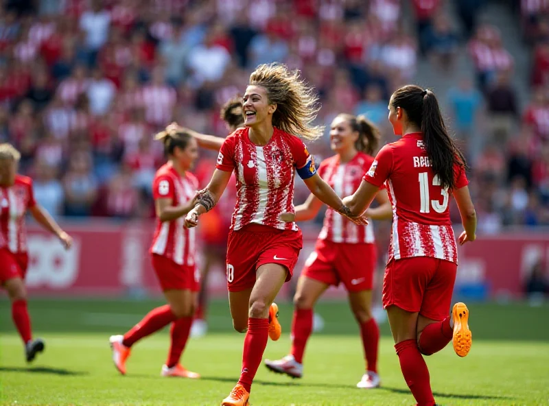Atlético Madrid women's team celebrating a goal during a Queen's Cup match.