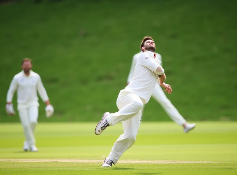 Jimmy Anderson bowling during a cricket match, focused and determined.