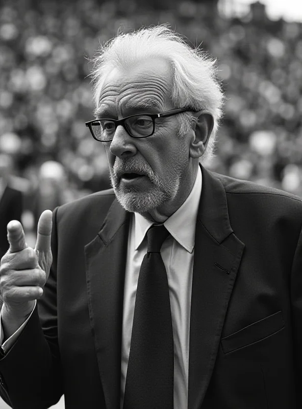 Black and white photo of Bruno Pizzul commentating on a football match
