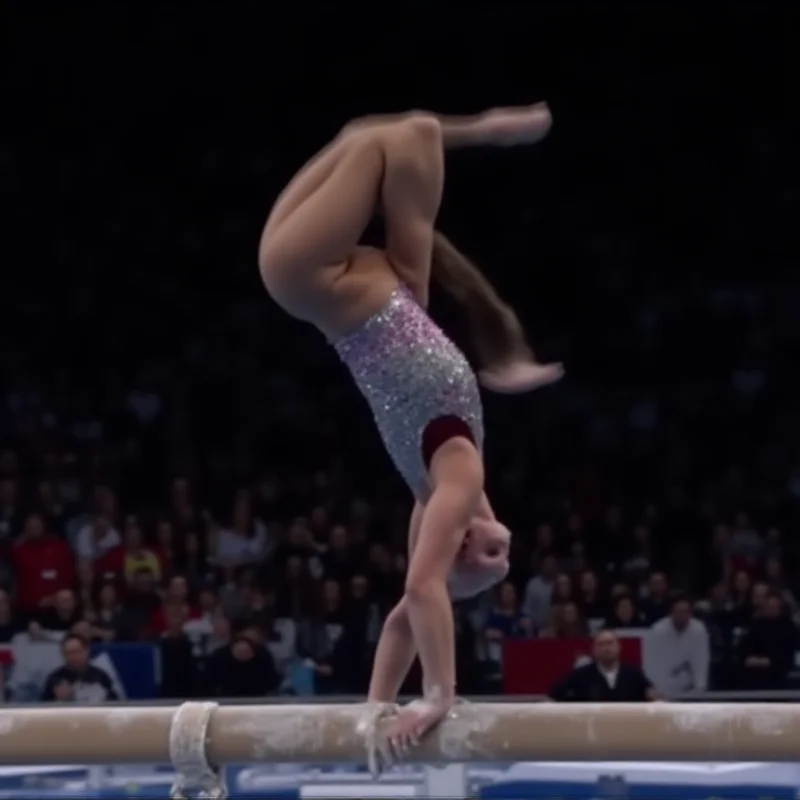 A gymnast performing a routine on the uneven bars at the Artistic Gymnastics World Cup in Baku