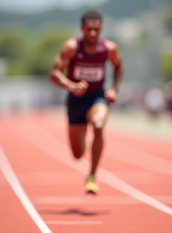 A sprinter in mid-stride on a track.