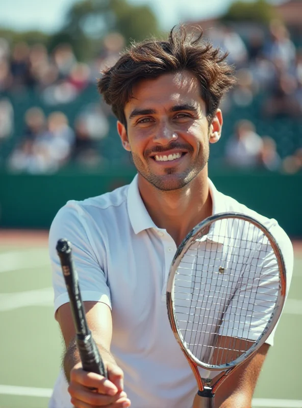 Carlos Alcaraz smiling and holding a tennis racket
