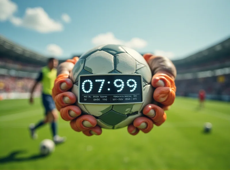 Goalkeeper holding a soccer ball, looking at a timer
