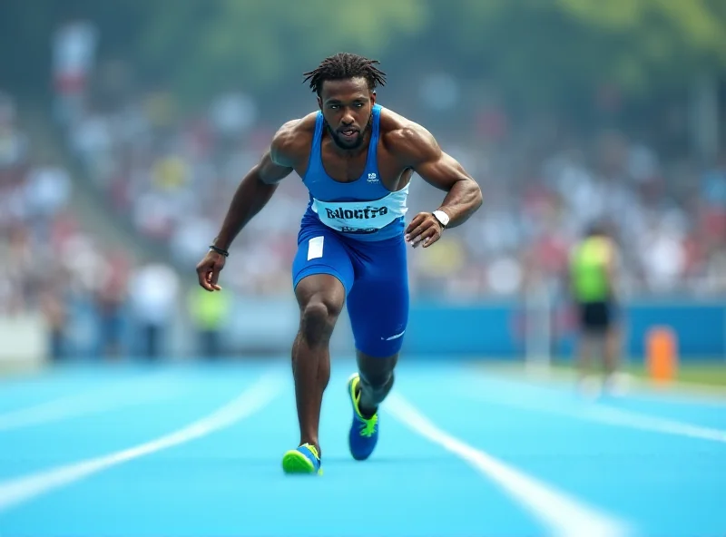 Marcell Jacobs running on a track during a competition.
