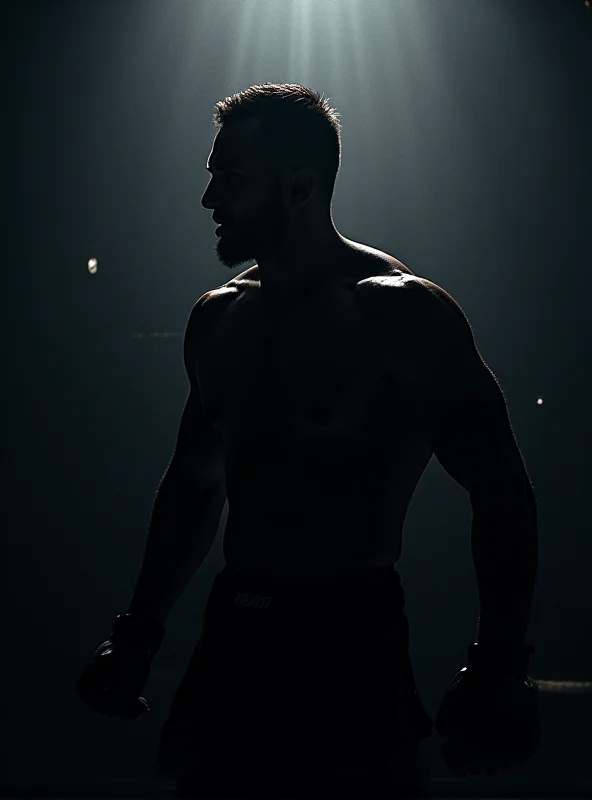 A stylized image of an MMA fighter in a fighting stance, silhouetted against a dramatic background.