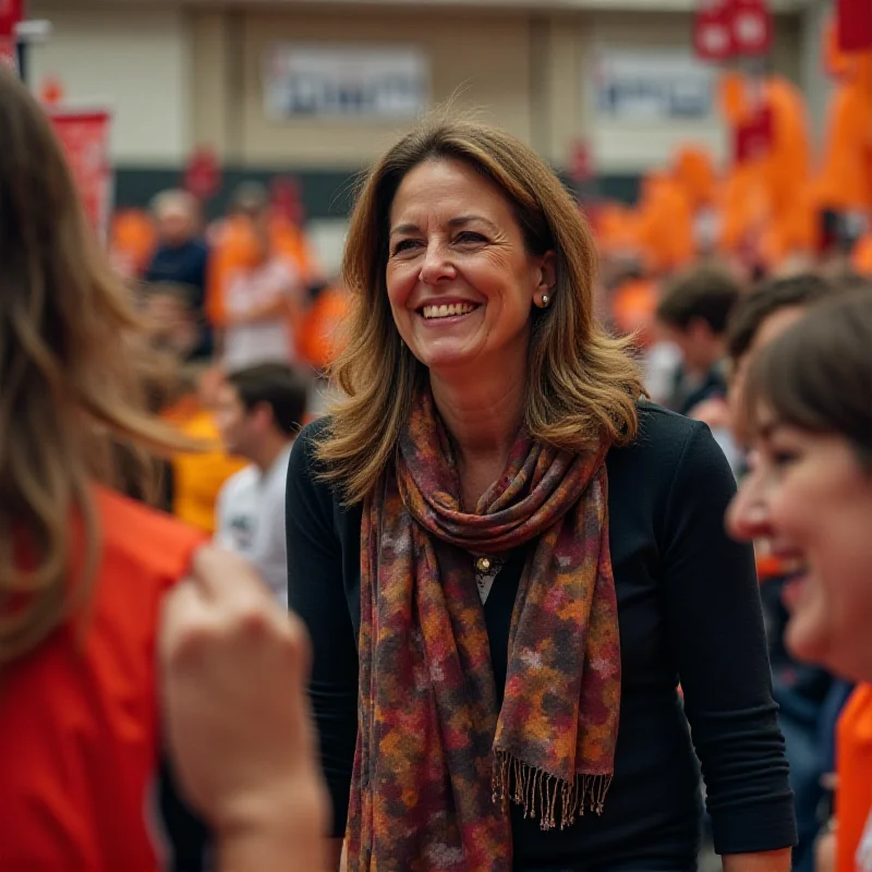 Usha Vance smiling warmly at a Special Olympics event.