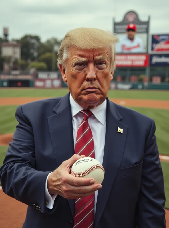 Donald Trump holding a baseball, with a picture of Pete Rose in the background