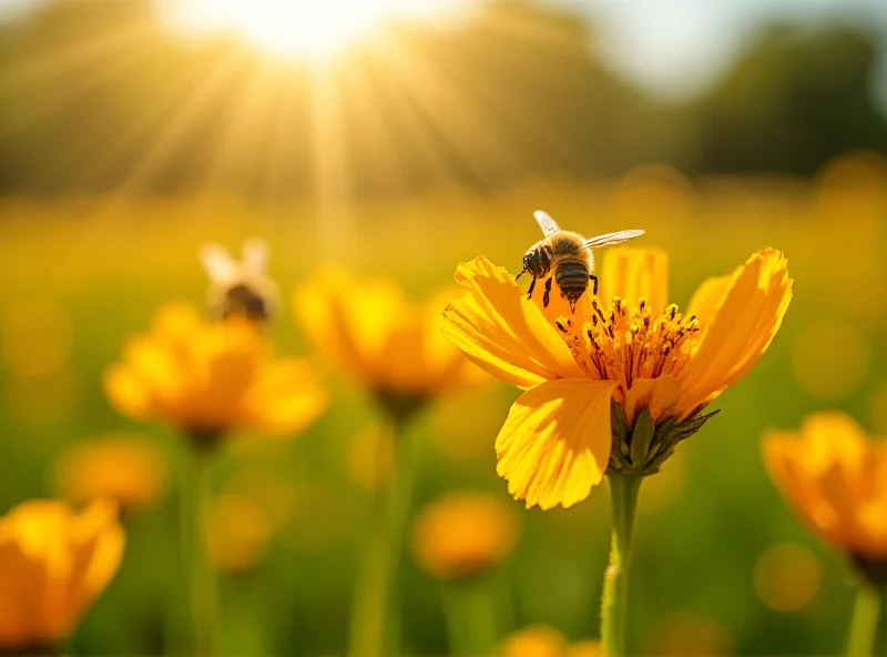 Blooming flowers in a sunny field