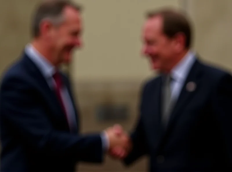 Leaders shaking hands in a formal setting.