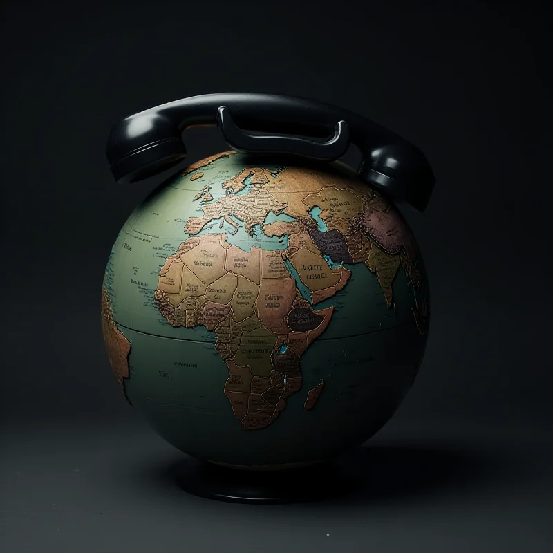 A globe with a telephone receiver hovering over it, symbolizing international crisis talks.
